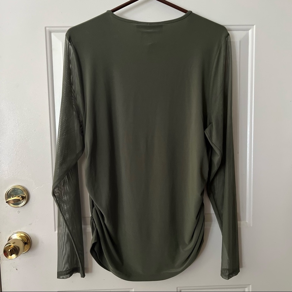 NWT DKNY Olive Green Mesh Long Sleeve Top - Picture 2 of 6